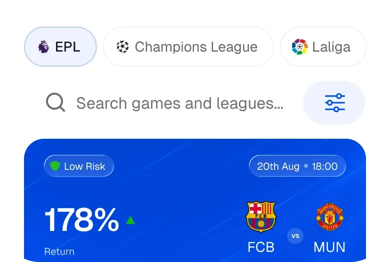 Search games, leagues, and markets