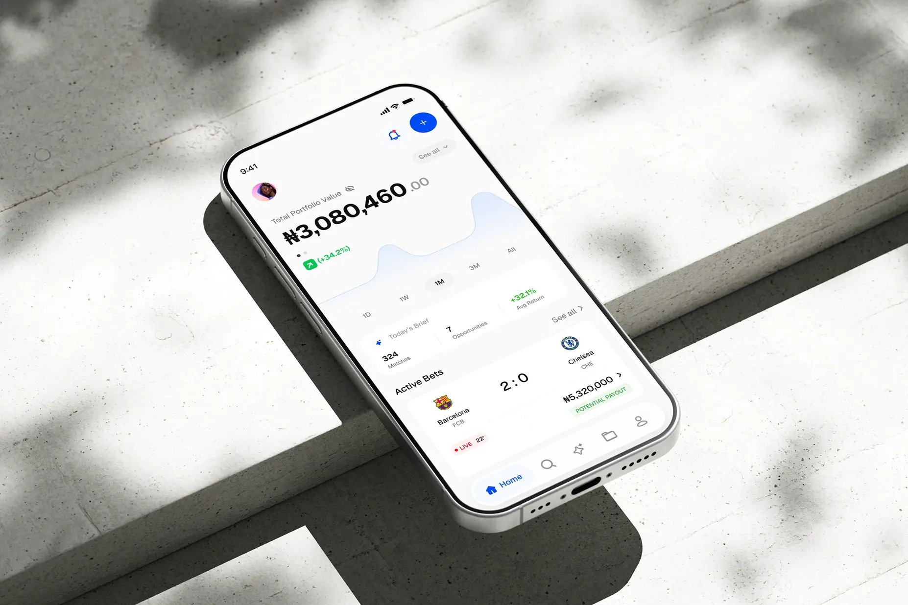 Bankroll App UI preview on concrete surface